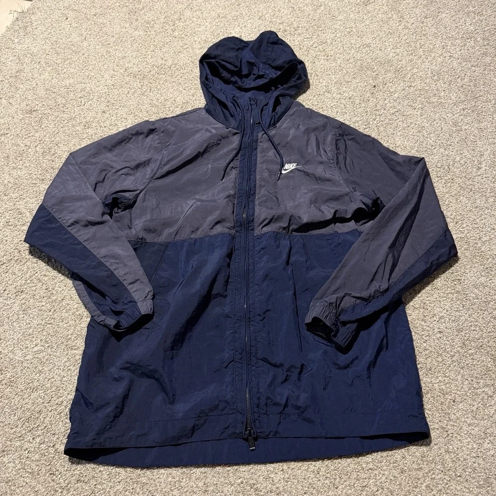 Nike Jacket Mens Large Blue‎ Hooded Full Zip Running Windbreaker Colorblock